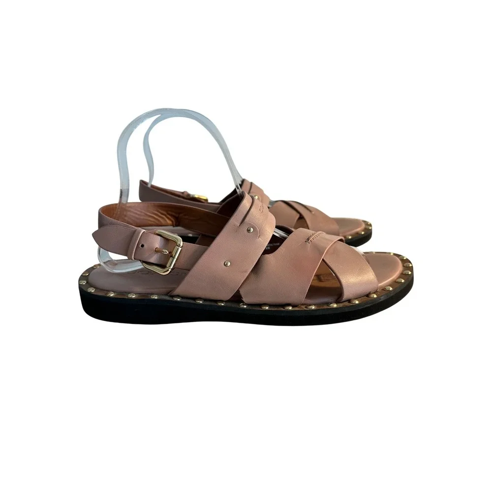 Coach C4376 Gemma‎ Leather Crossover Sandals Size 8B Pink Studded Sling Back